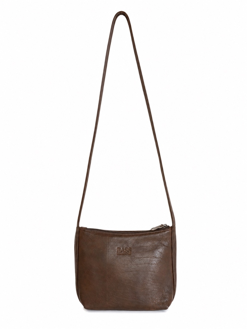 Bass G.H. Bass & Co Brown 100% Genuine Leather Crossbody Purse Small Zip Top - Picture 2 of 11